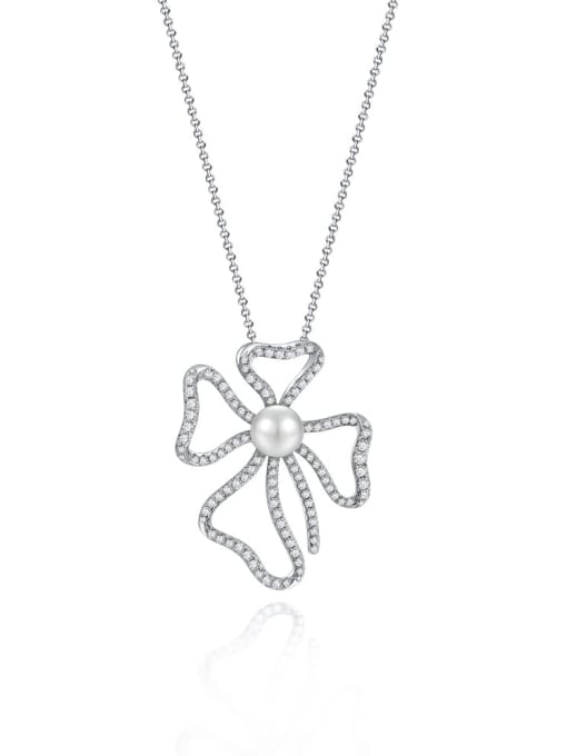 White [n 1766] 925 Sterling Silver Freshwater Pearl Flower Luxury Necklace